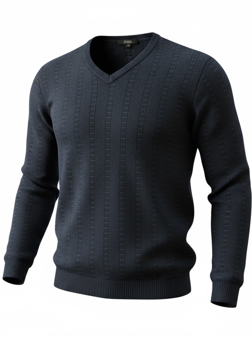 Vintage Fiji Men's Black V-Neck Sweater Long Sleeve Textured Knit Size Lg.